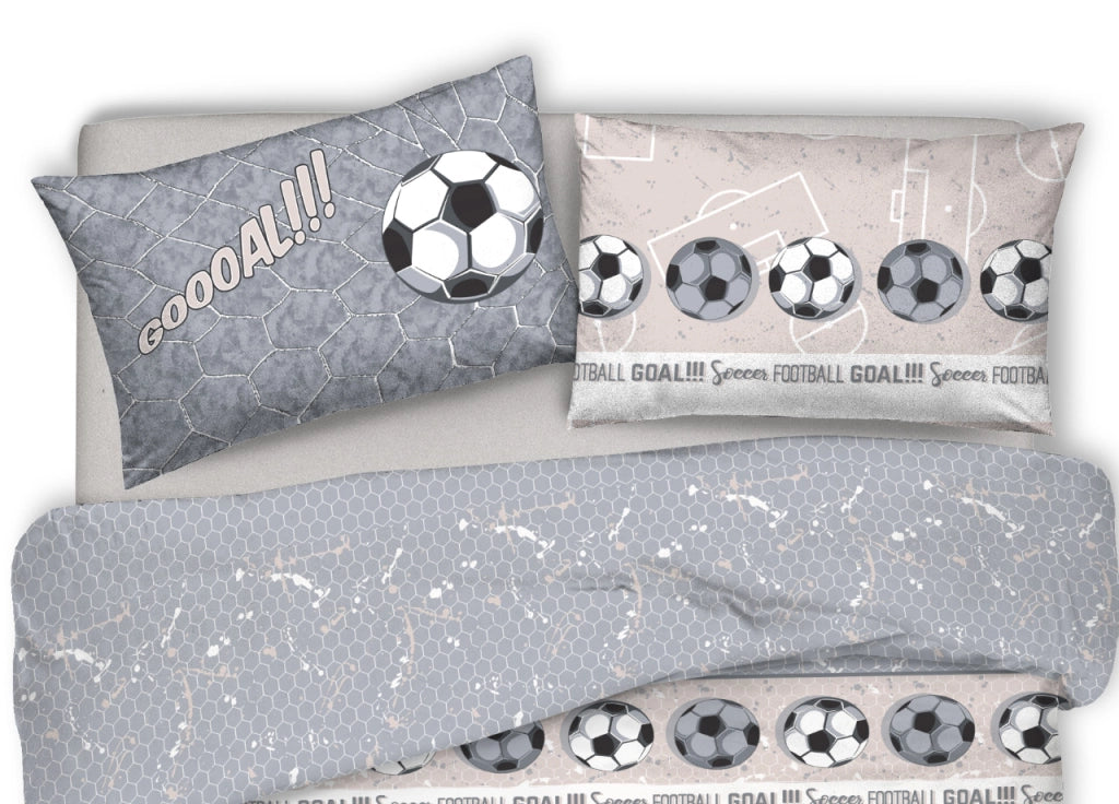 Copripiumino Sacco Piumone Pensieri Delicati Cotone Disegno Calcio - Matrimoniale - Grigio