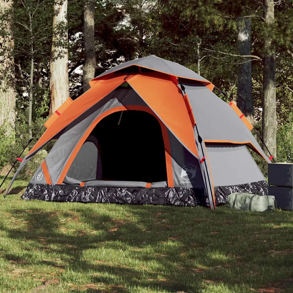 Tenda a Cupola 5 Persone-Tenda da campeggio Grigio e Arancione a Rilascio Rapido 817232
