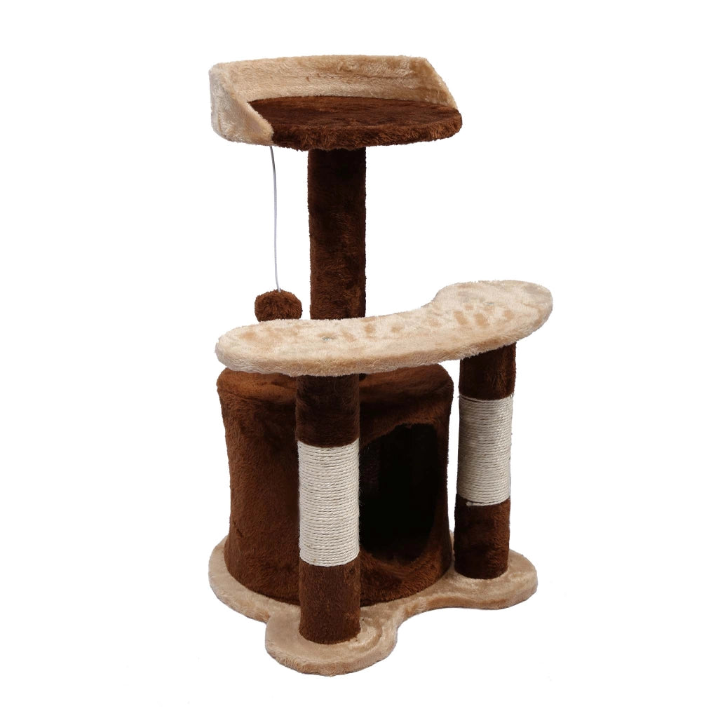 Albero tiragraffi 67 cm marrone/bianco Con sisal, piattaforma, nicchia e pallina