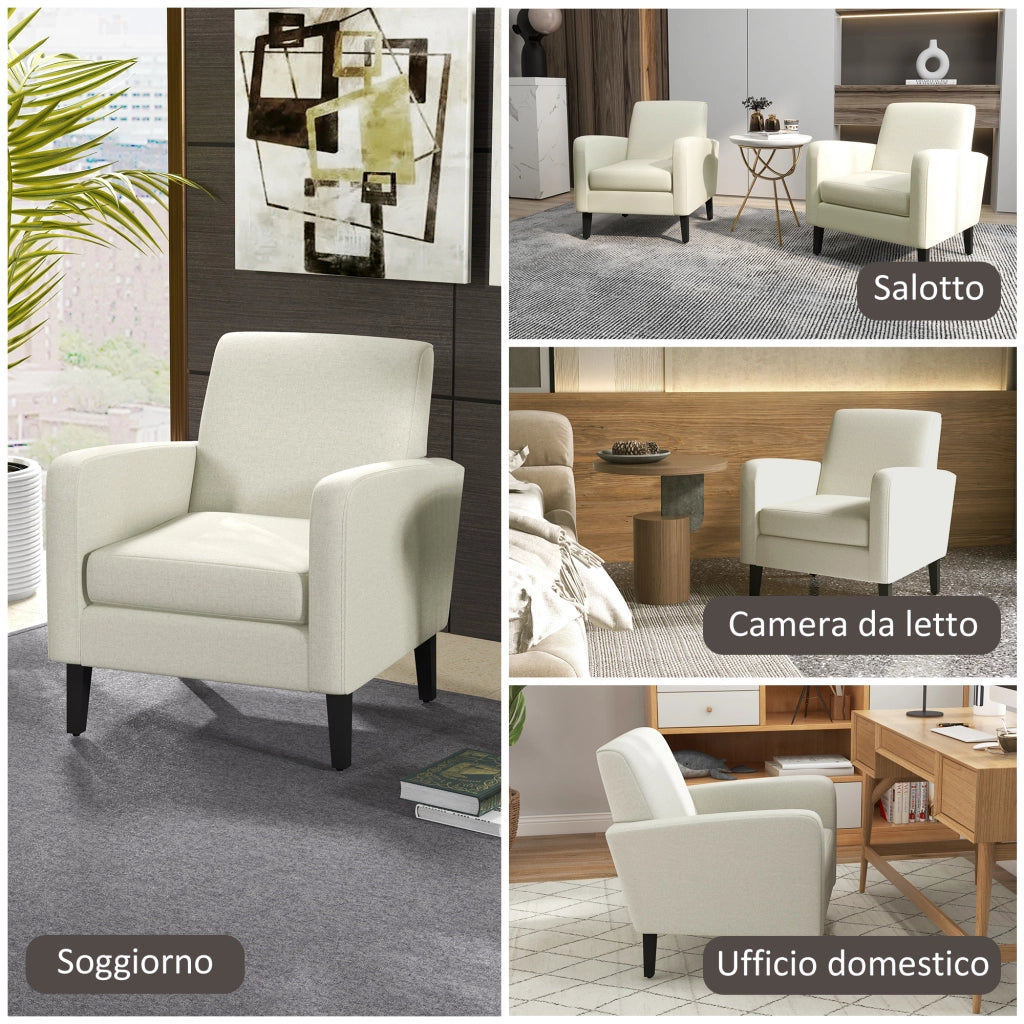 Poltroncina da Camera Moderna in Tessuto con Braccioli, 66x72x74 cm, Crema
