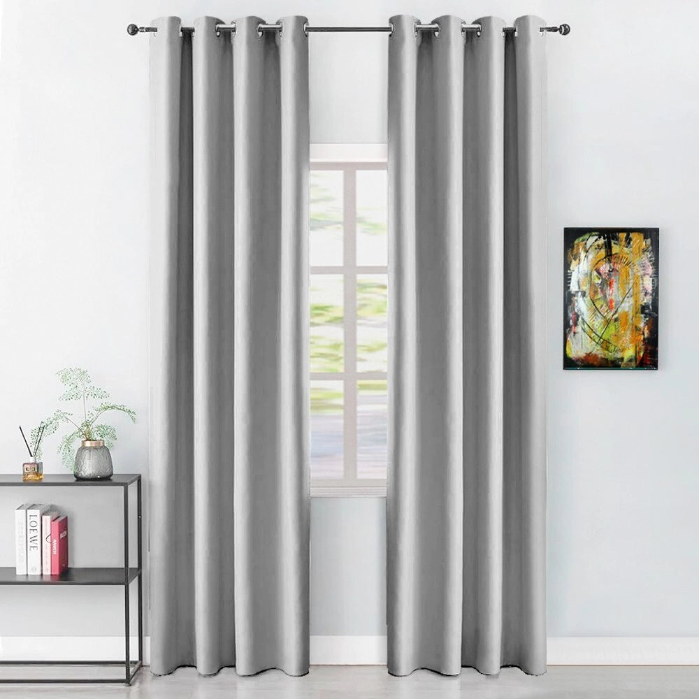 Tenda Porta Finestra 140x280 Cm Raso Sintetico 1 Pannello Coprente Occhielli Acciaio Grigio