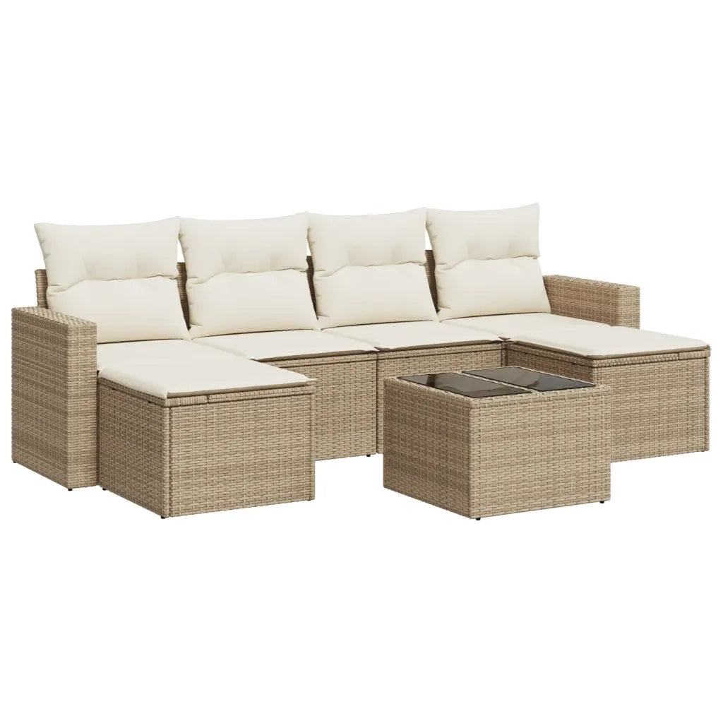 Set Divani da Giardino 7 pz con Cuscini Beige in Polyrattan 3219318