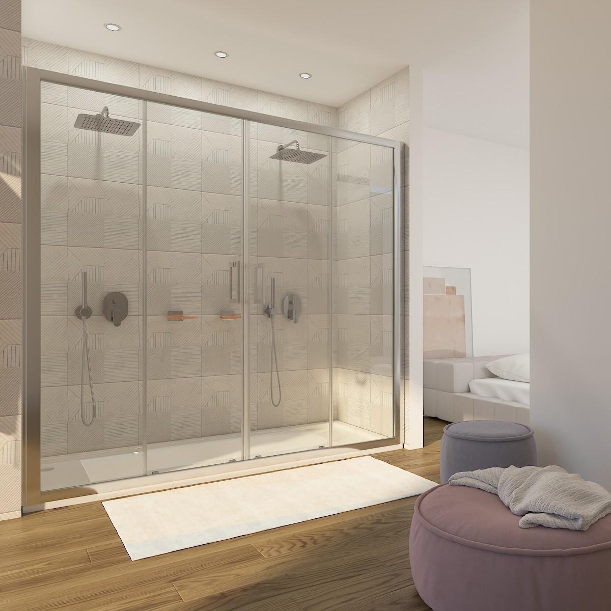 Porta Parete Doccia 190 cm 2 Ante Scorrevoli in Cristallo Trasparente 6mm H195 Bonussi Giuly