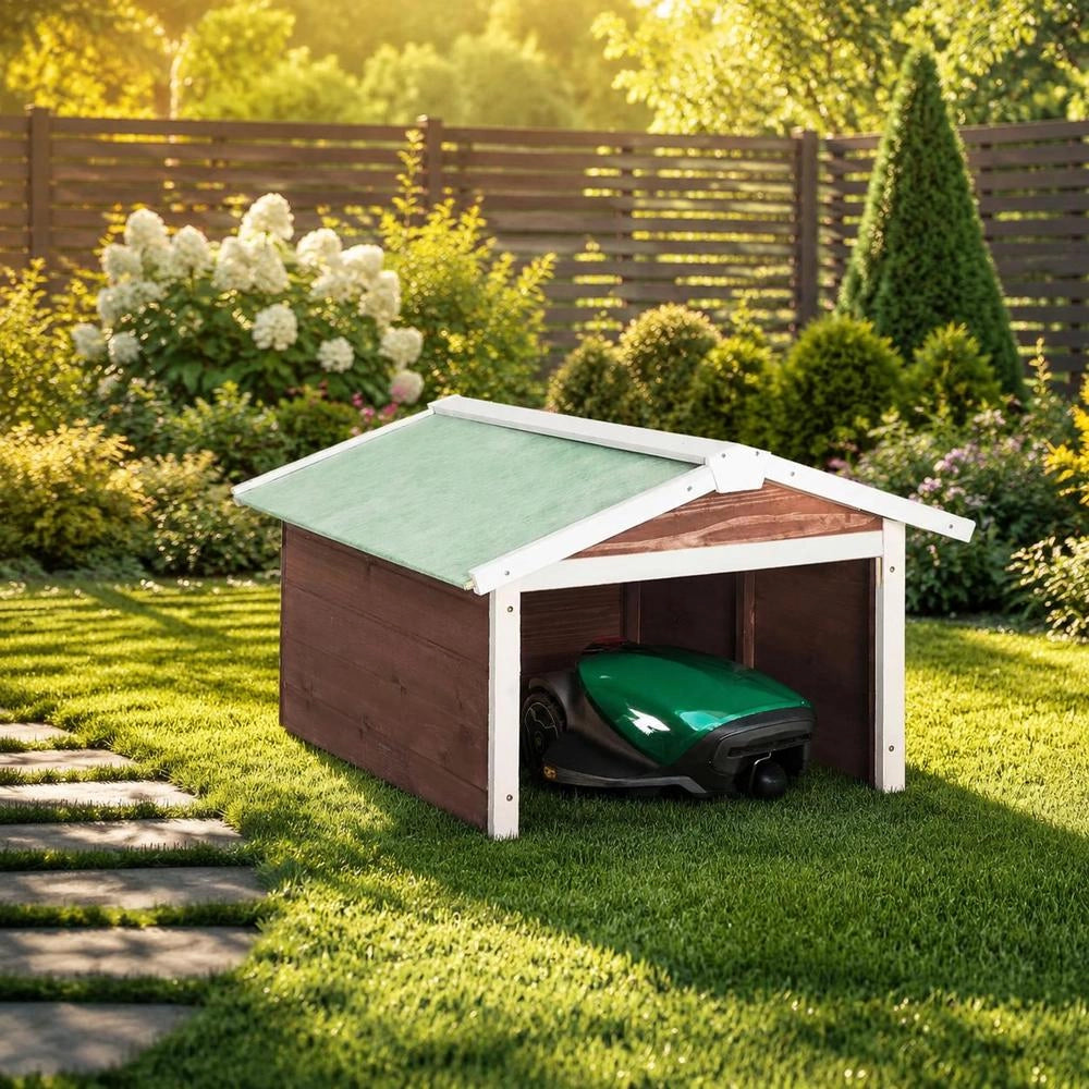 Robot Lawnmower Garage 72x87x50 Cm Mocha White Fir Wood