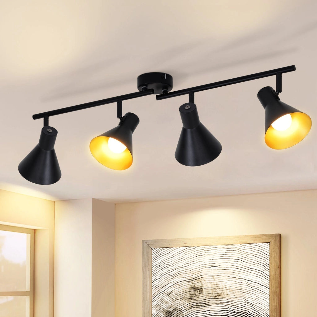 ZMH Faretto da soffitto retrò neri 4 luci E14 metallo 350° girevoli stile industriale 71 cm per soggiorno camera letto