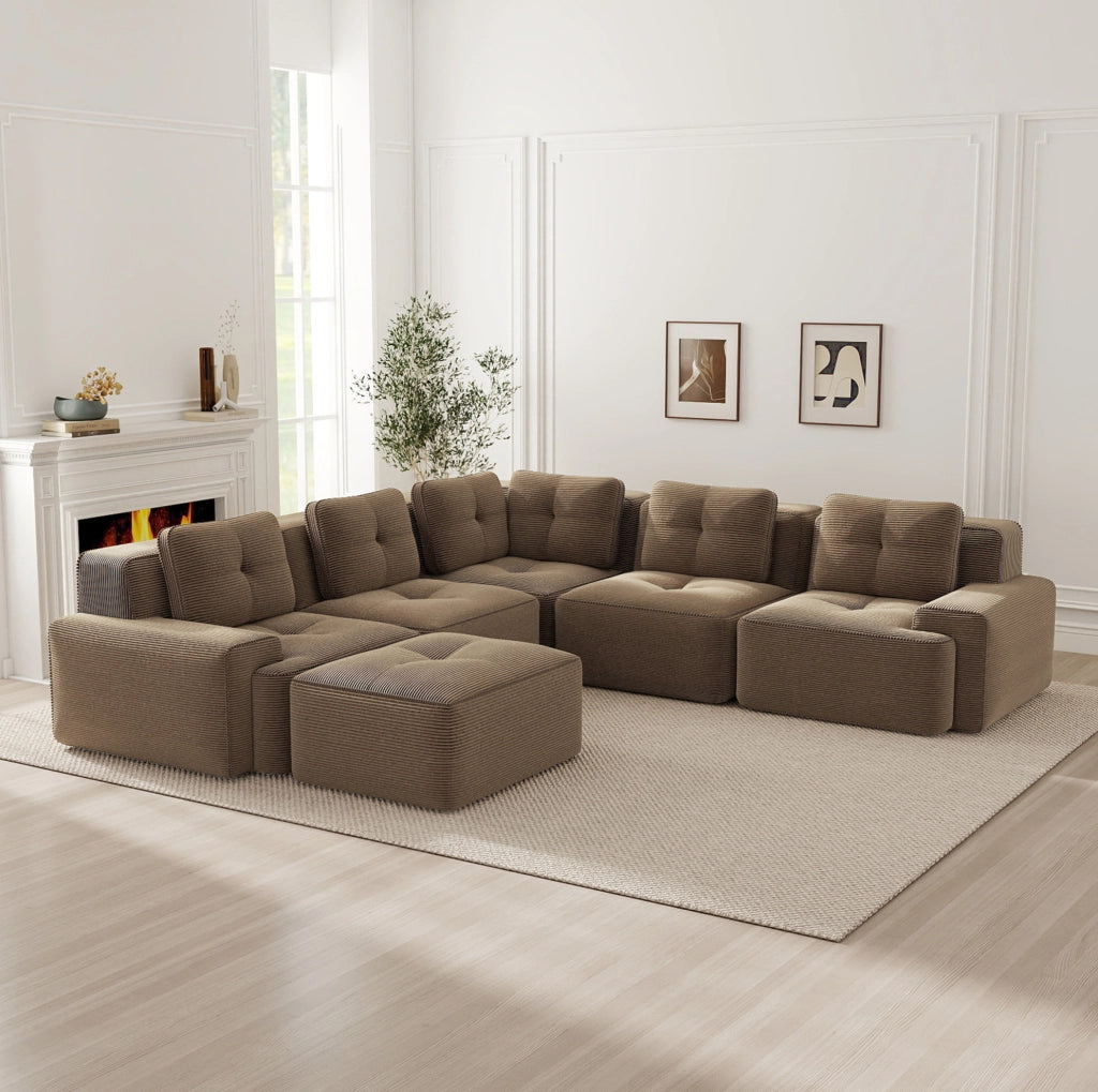 Divano angolare modulare 295x295x69 cm in velluto a coste marrone