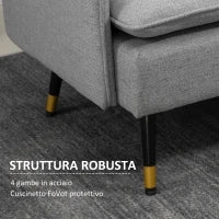 Divano 2 Posti in Tessuto con Cuscini Imbottiti e Gambe in Acciaio 139x68x80cm, Grigio