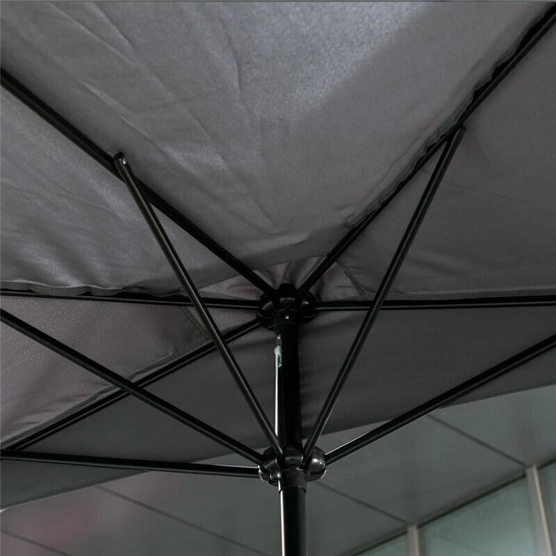 OMBRELLONE SEMICIRCOLARE DA TERRAZZA E GIARDINO CON MANOVELLA, 230X130X249CM, GRIGIO