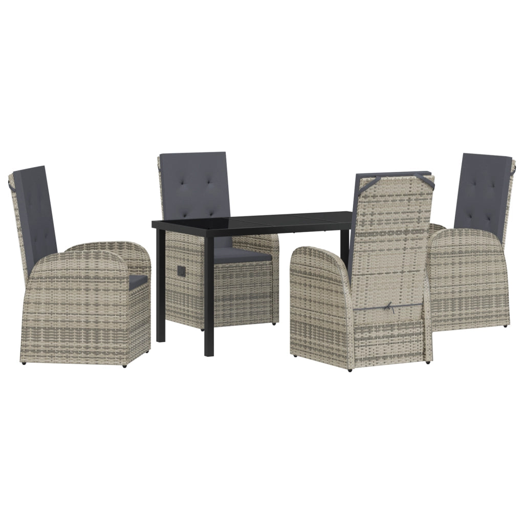 Set da pranzo da giardino a 5 pezzi con cuscini grigio in polyrattan