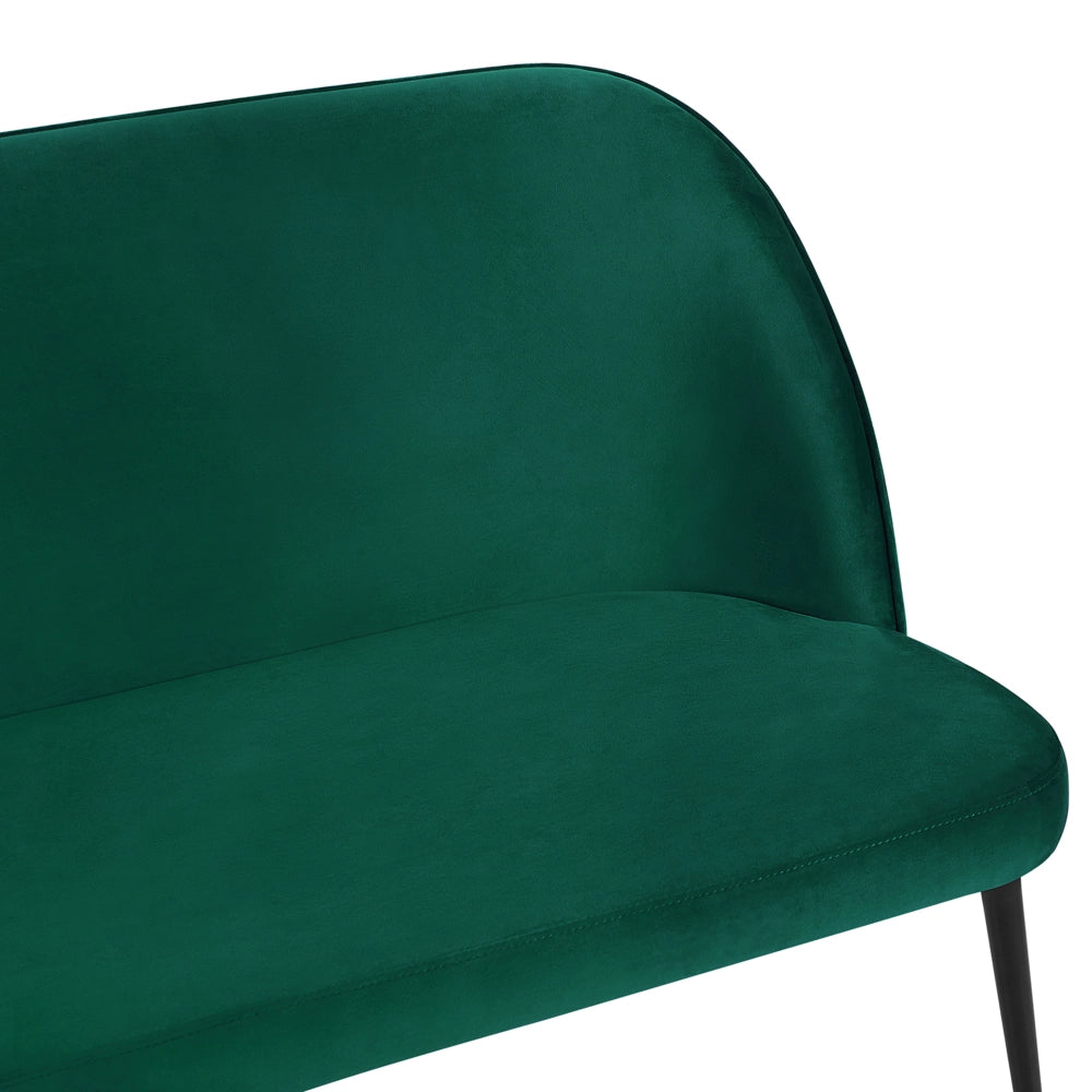 Divano da cucina Rivestimento in tessuto di velluto verde 2 posti Struttura in metallo Gambe nere Panca