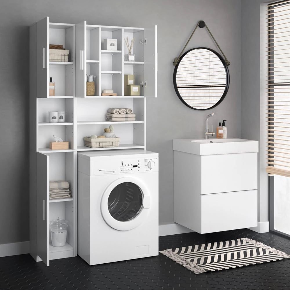 Mobile bagno alto Luis, Bianco, 32 x 190 cm, combinabile con la serie Luis per riporre oggetti in bagno