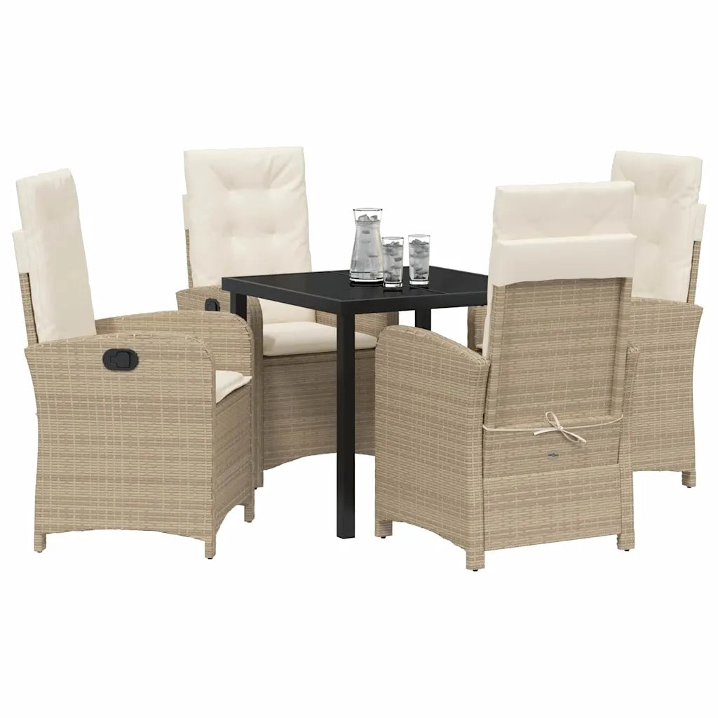 Set da Pranzo per Giardino con cuscino 5 pcs Beige polyrattan 3380282