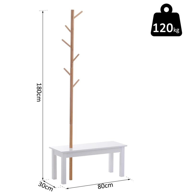 PANCA CON APPENDIABITI IN BAMBÙ 80 X 30 X 180 CM COLORE BIANCO E LEGNO
