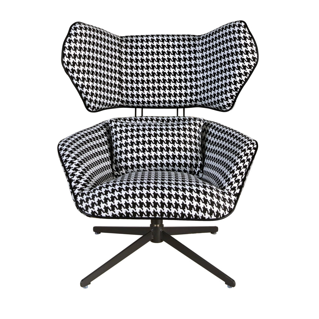 Poltrona girevole in tessuto bianco e nero