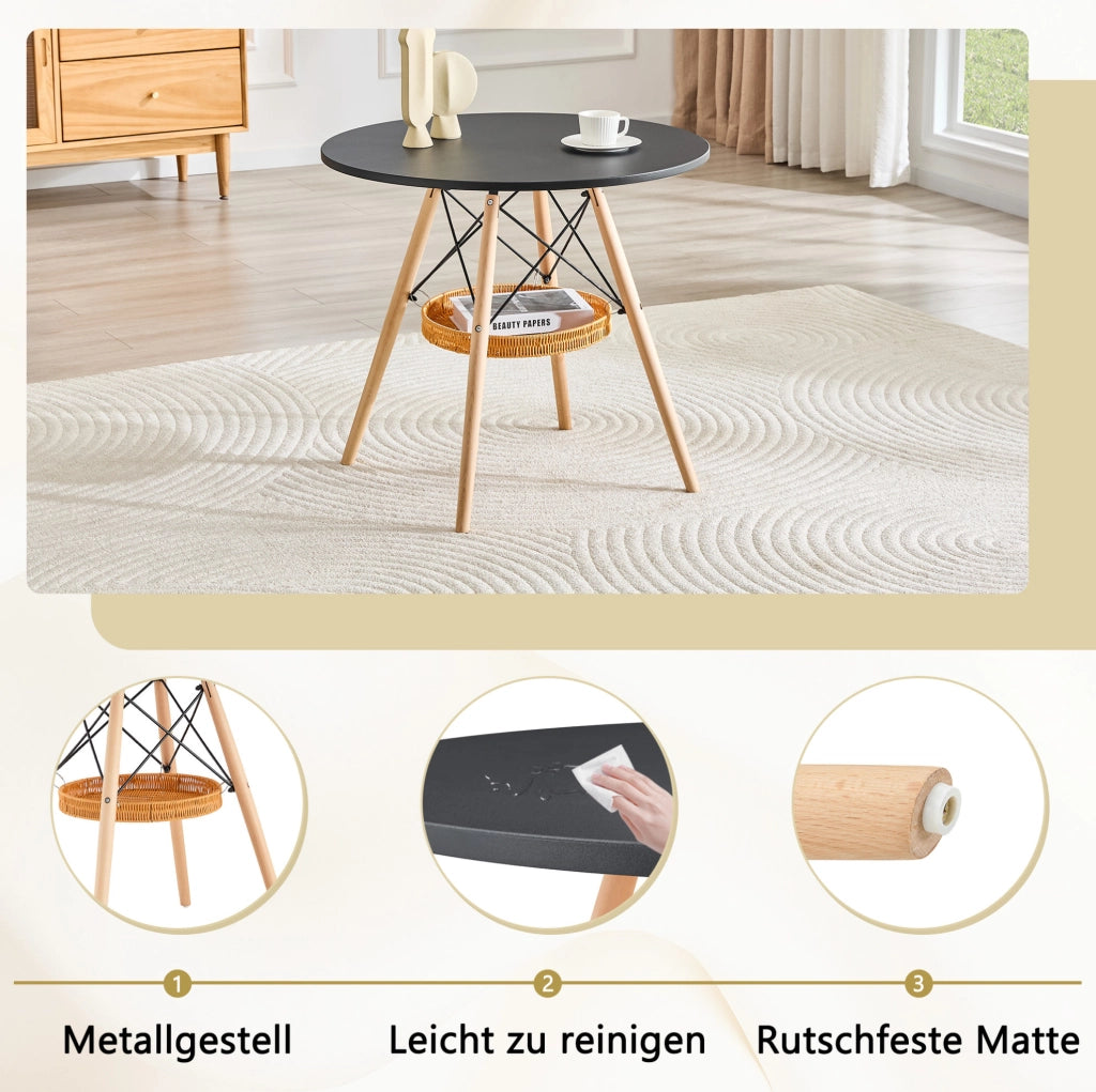 Tavolo da pranzo rotondo Ø80 cm con cestino sospeso