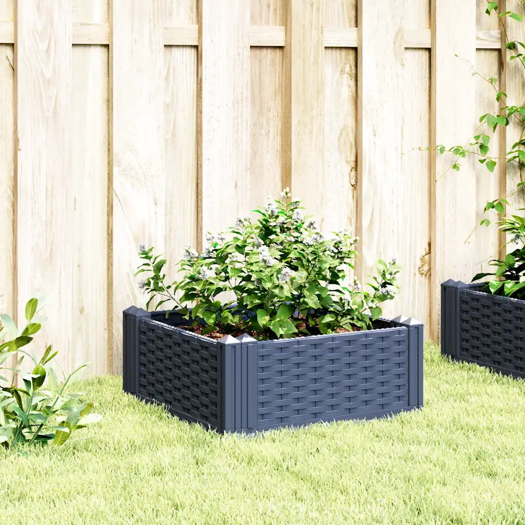 Fioriera | Cassetta per fiori | Vaso Giardino con Picchetti Grigio Blu 42,5x42,5x28,5 cm PP