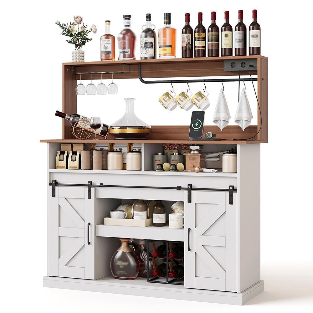 Bar ¨¤ caf¨¦ rustico con porta-bicchieri e prese elettriche - Xylo - 120 cm