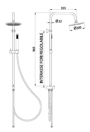 Colonna Doccia Round Cromata con Centrale Scorrevole Minimal e Deviatore Verticale – Soffione Ø20 cm