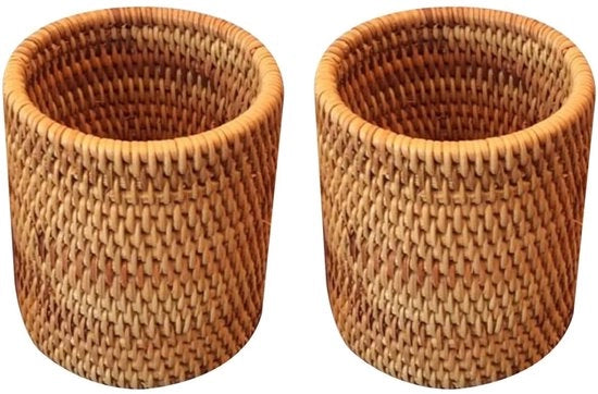 Due supporti per pennarelli, astuccio per matite in rattan naturale, supporto per spazzole per trucco per la scrivania di parrucchiere, organizzatore di raccoglita per accessori