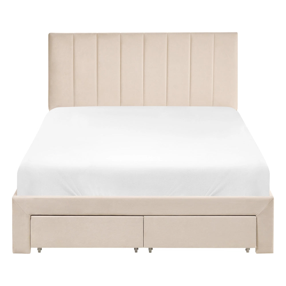 Letto matrimoniale 120 x 200 cm Beige Rivestimento in velluto 4ft con cassetti Testiera Base a doghe Moderno