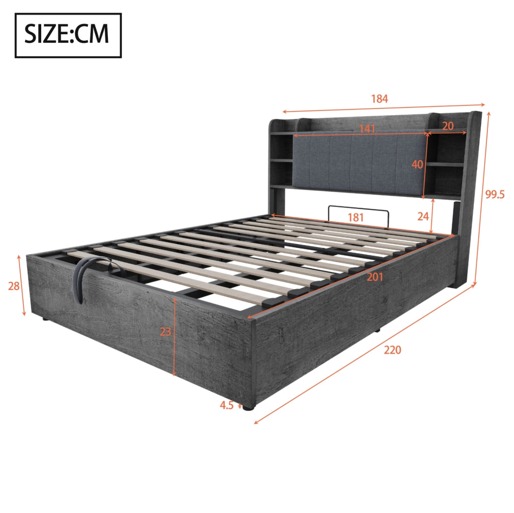 Letto multifunzionale grigio 180 x 200 cm con spazio contenitore