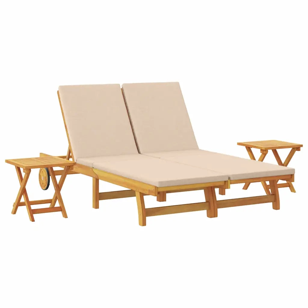 Lettino da sole con cuscino Beige Legno di Acacia Massello 3407701