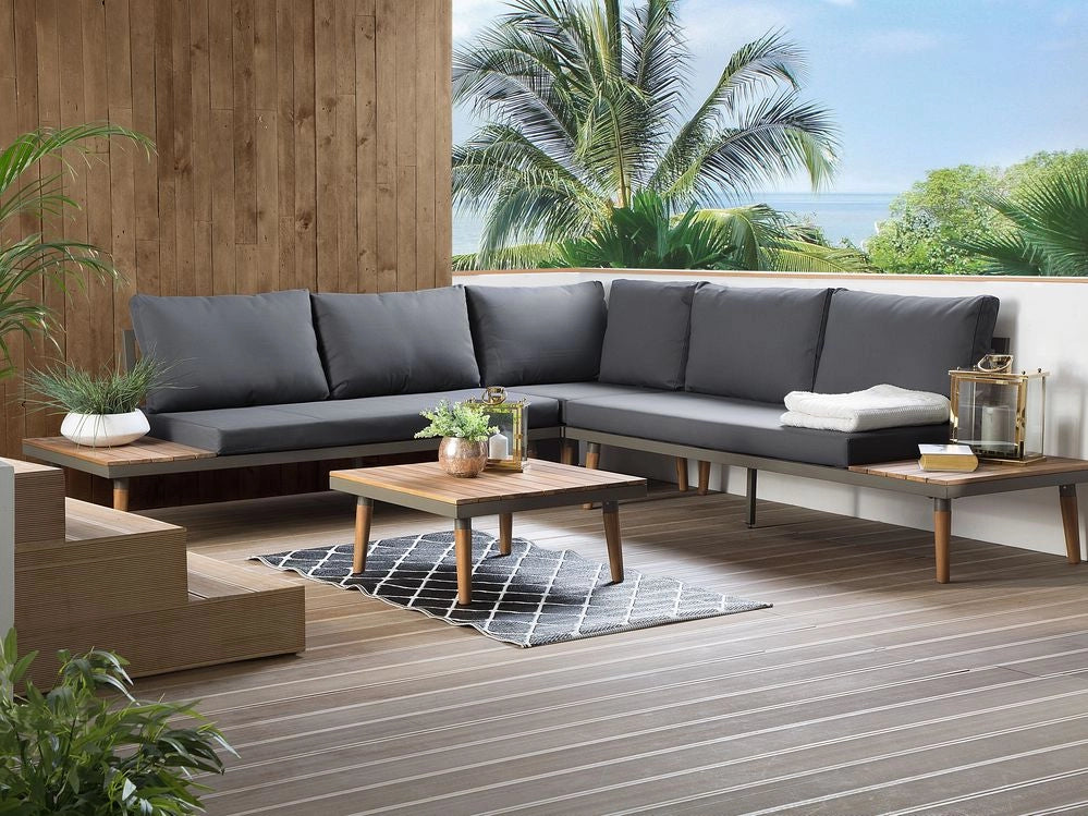 Set di copricuscini da giardino per divano angolare e cuscini per schienale grigio