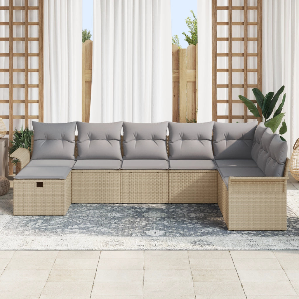 Set Divano da Giardino 8 Pezzi con Cuscini Beige Polyrattan