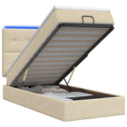 Letto Ottomano con Materasso e LED Crema 100 x 200 cm Tessuto 3458053