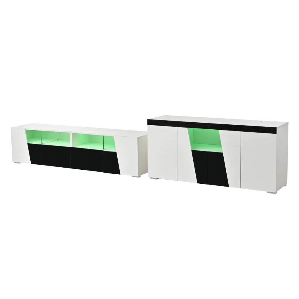 Set mobile TV sospeso con LED e credenza 4 ante bianco e nero
