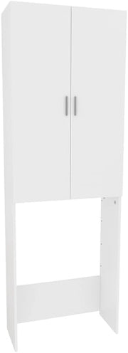 Mobile porta lavatrice Martha, Bianco, 64 x 190 cm con 2 ante lunghe, per la conservazione di detersivi e accessori da bagno