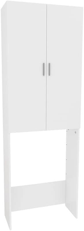 Mobile porta lavatrice Martha, Bianco, 64 x 190 cm con 2 ante lunghe, per la conservazione di detersivi e accessori da bagno