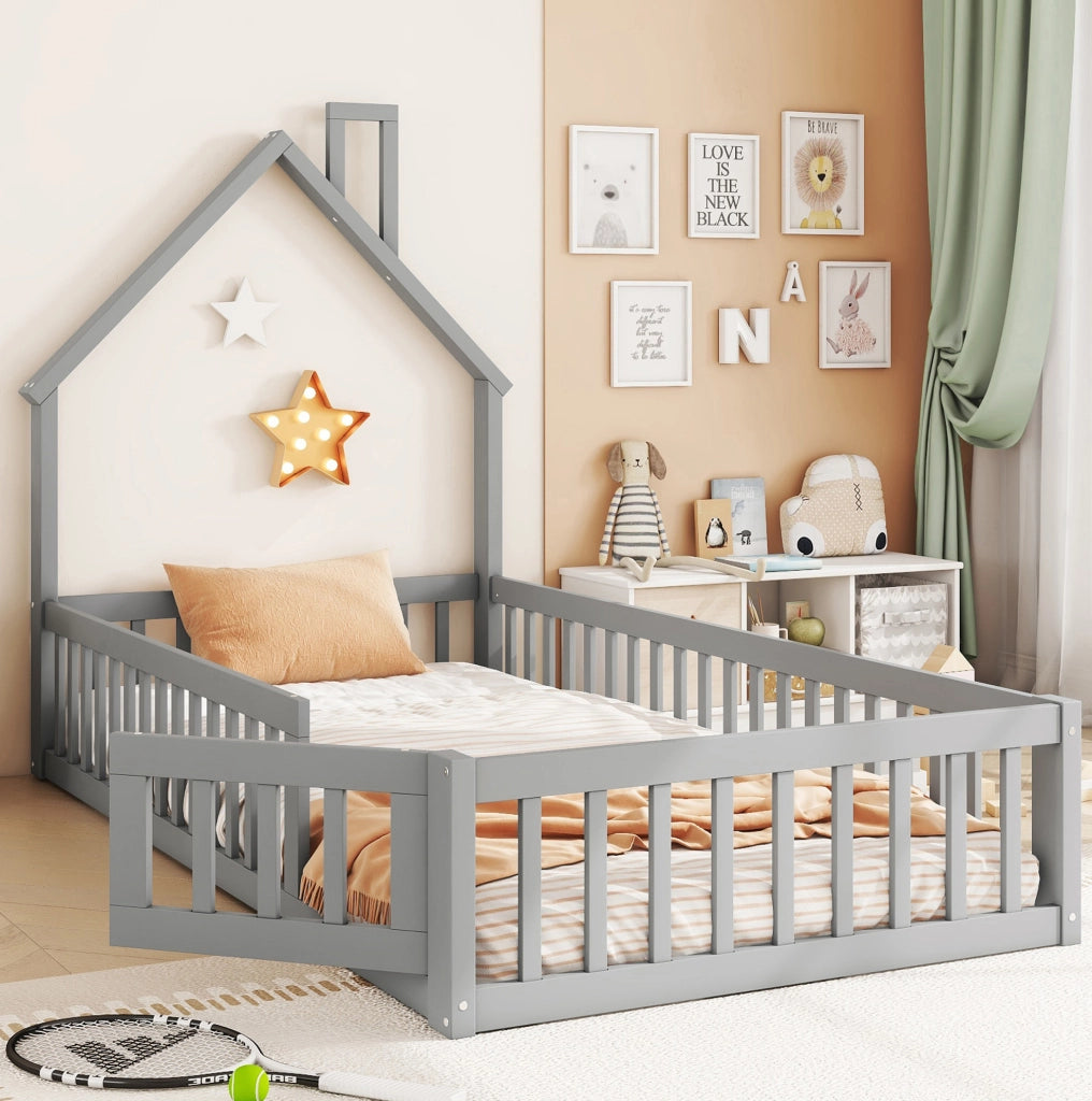 Letto a casetta con design camino per cameretta 90x200 cm
