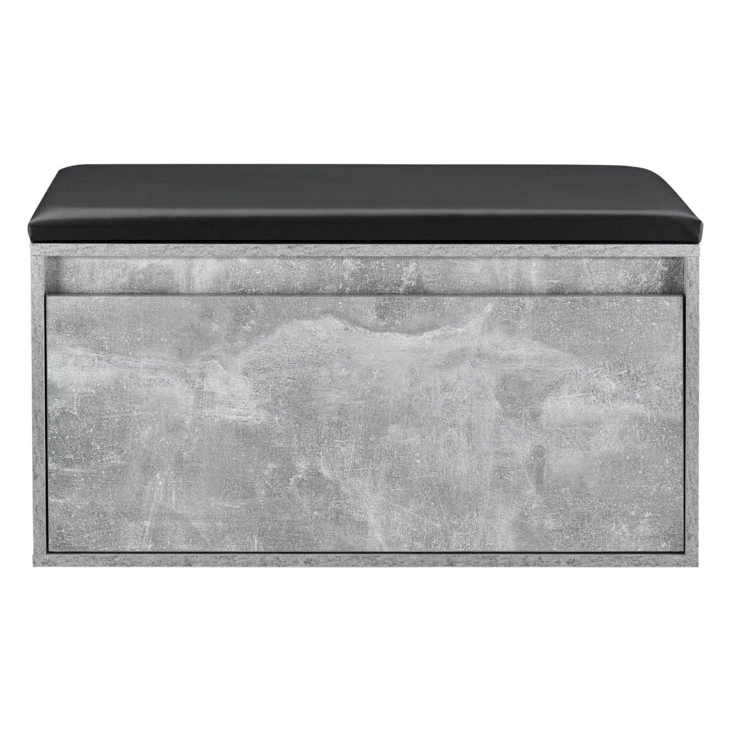 Panca portascarpe di design con cassetto mobile da ingresso con seduta imbottita elegante contenitore per 3 paia di scarpe truciolato PU sintetico 80 x 39 x 45 cm effetto cemento nero 03_0004681