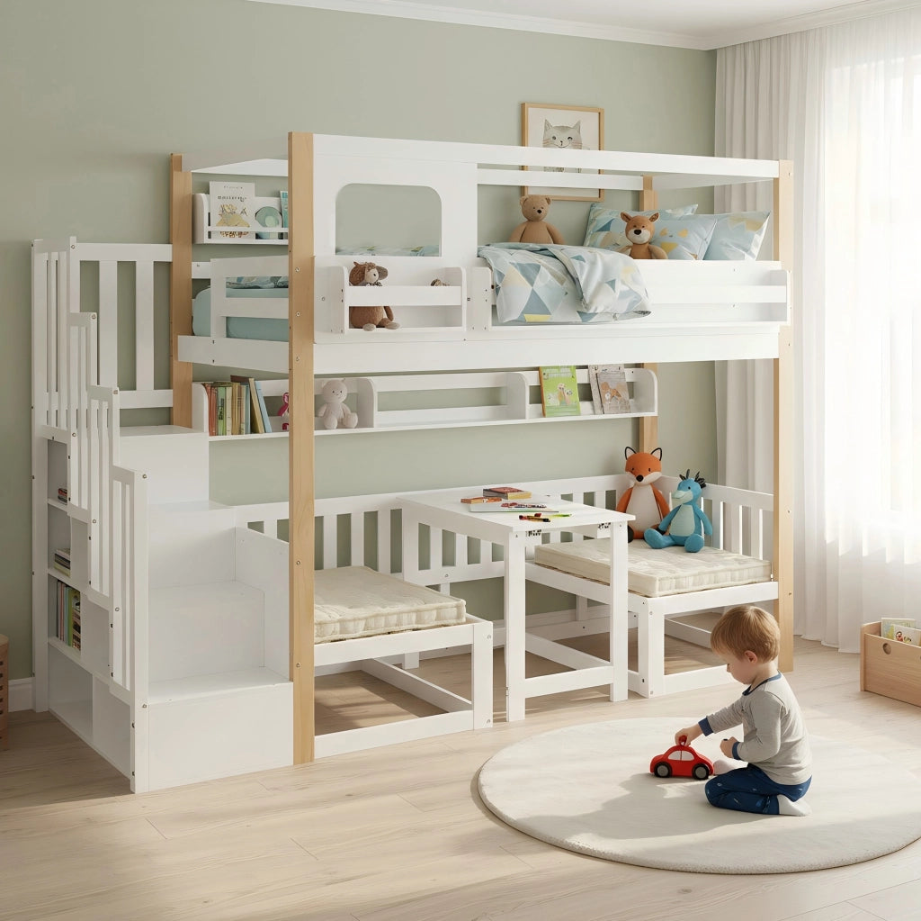 Letto a soppalco bambini 90x200 cm bianco e naturale