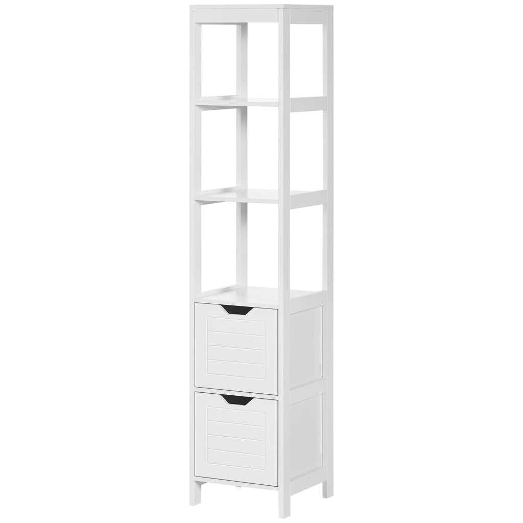 Libreria con 3 ripiani aperti e 2 cassetti ¨C Zephmum ¨C 30x30x144 cm bianco