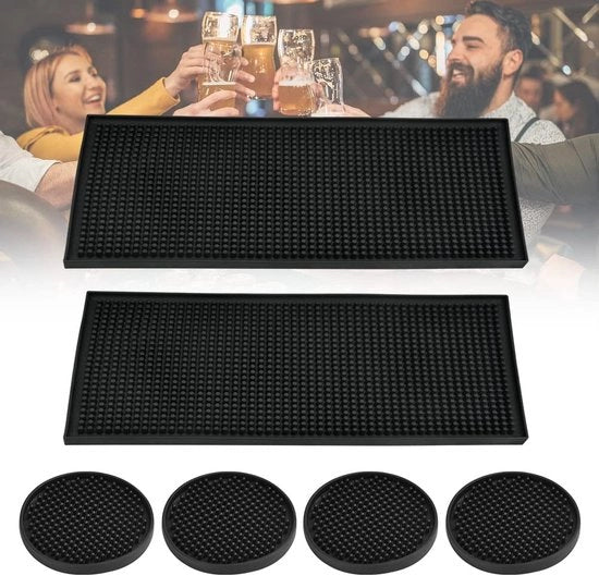 Due pezzi di asciugamano per bar, 30 x 15 cm, asciugamano per bar, gomma, asciugamano, nero, silicone, asciugamano per bar, asciugamani per bar, bar, servizio, asciugamano, rotondo, asciugamano per bar con 4 piedini per caffè, bar, cucina, ristoranti.