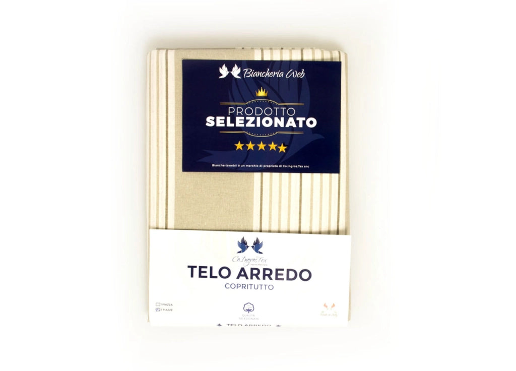 Telo Arredo Granfoulard Copritutto Cotone Made Italy Vari Disegni Arredatutto Copriletto Multiuso - 1 Piazza - Righine Beige