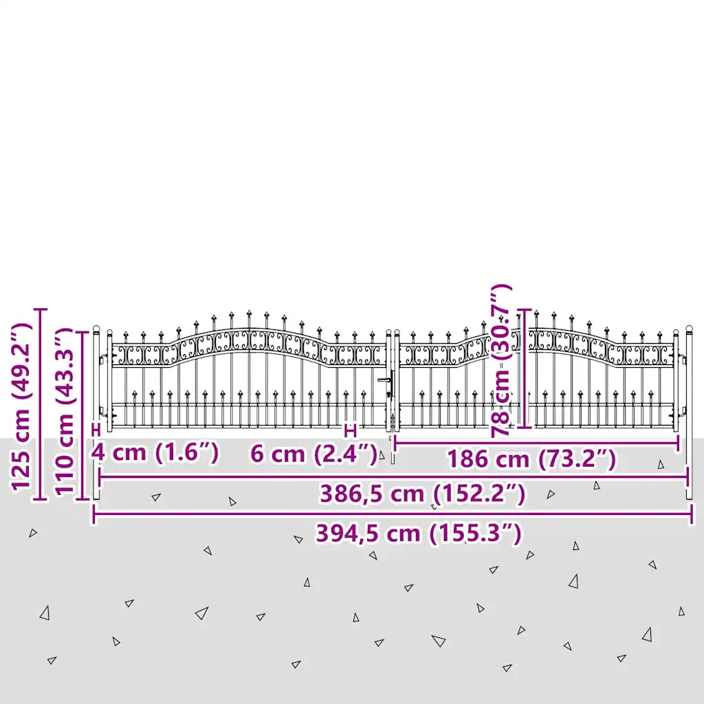 Cancello per recinzione Kampen con punta a lancia Nero 394,5x78 cm in acciaio 151099