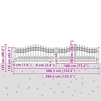 Cancello per recinzione Kampen con punta a lancia Nero 394,5x78 cm in acciaio 151099