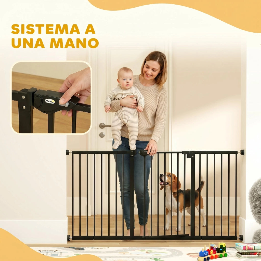 Cancellino per Cani a 3 Estensioni con Larghezza Regolabile fino a 147.5 cm e Chiusura Automatica, Nero