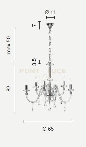LAMPADARIO DIDO 6 LUCI OTTANIO E CROMO ATTACCO E14 D.65CM