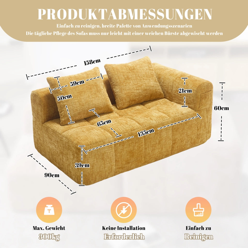 DIVANO Chaise longue 158x90x60 cm in chenille giallo con cuscino e tasche laterali