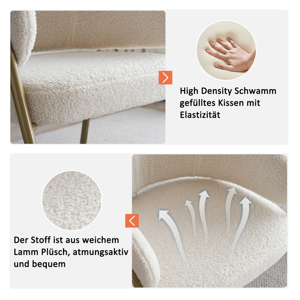 SEDIA DA PRANZO Bianca in Fleece con gambe dorate, 1 pz