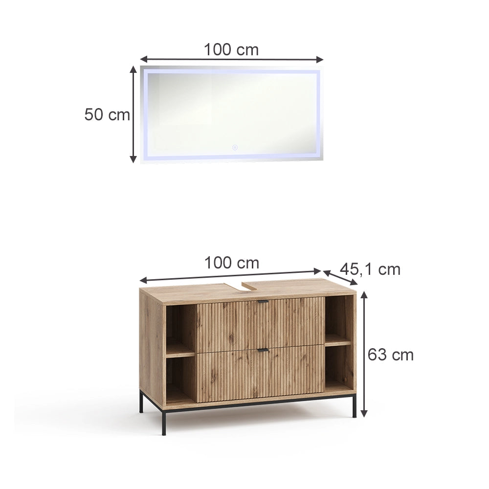 Vicco Set di mobili da bagno Quercia vichinga 2 parti