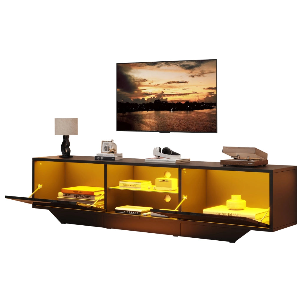 Mobile TV lucido nero 160¡Á35¡Á44,5 cm con illuminazione LED RGB, 4 vani e ante a ribalta