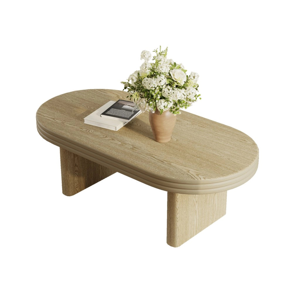 Tavolino da Caff¨¨ Ovale Scanalato ¨C MINIMAL ¨C Legno Naturale, 120x60x41.5 cm