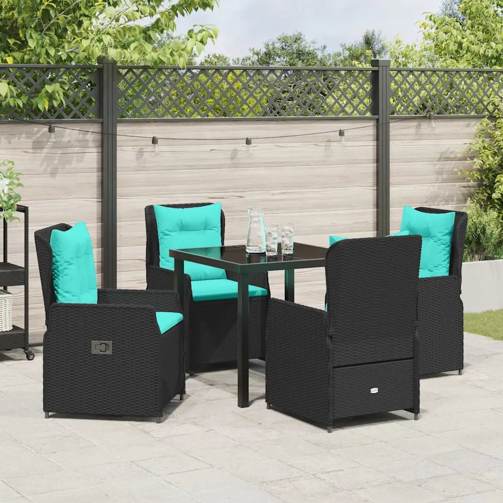 Set da Pranzo per Giardino con cuscino 5 pcs Nero Poly Rattan 3381038