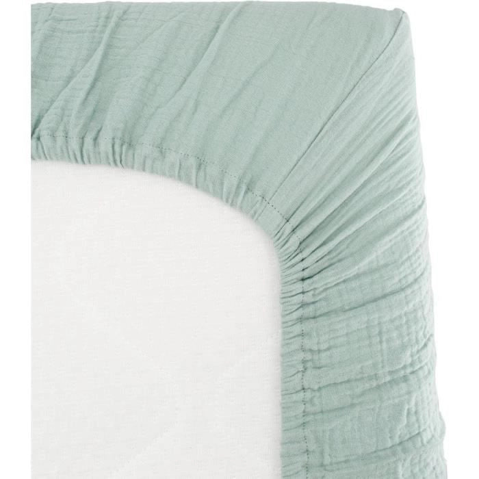 Lenzuolo con angoli fasciatoio - DOMIVA - 70x140 cm - Celadon - Garza di cotone