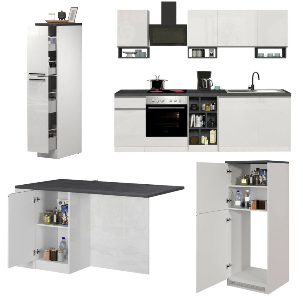 Cucinino Balme, Cucina Modulabile, Elettrodomestici non inclusi, Made in Italy, Bianco Lucido